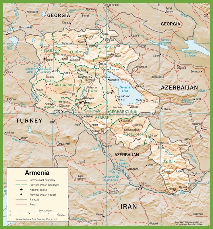 Political map of Armenia with provinces