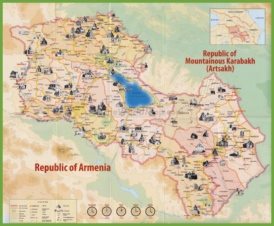 Tourist map of Armenia with sightseeings