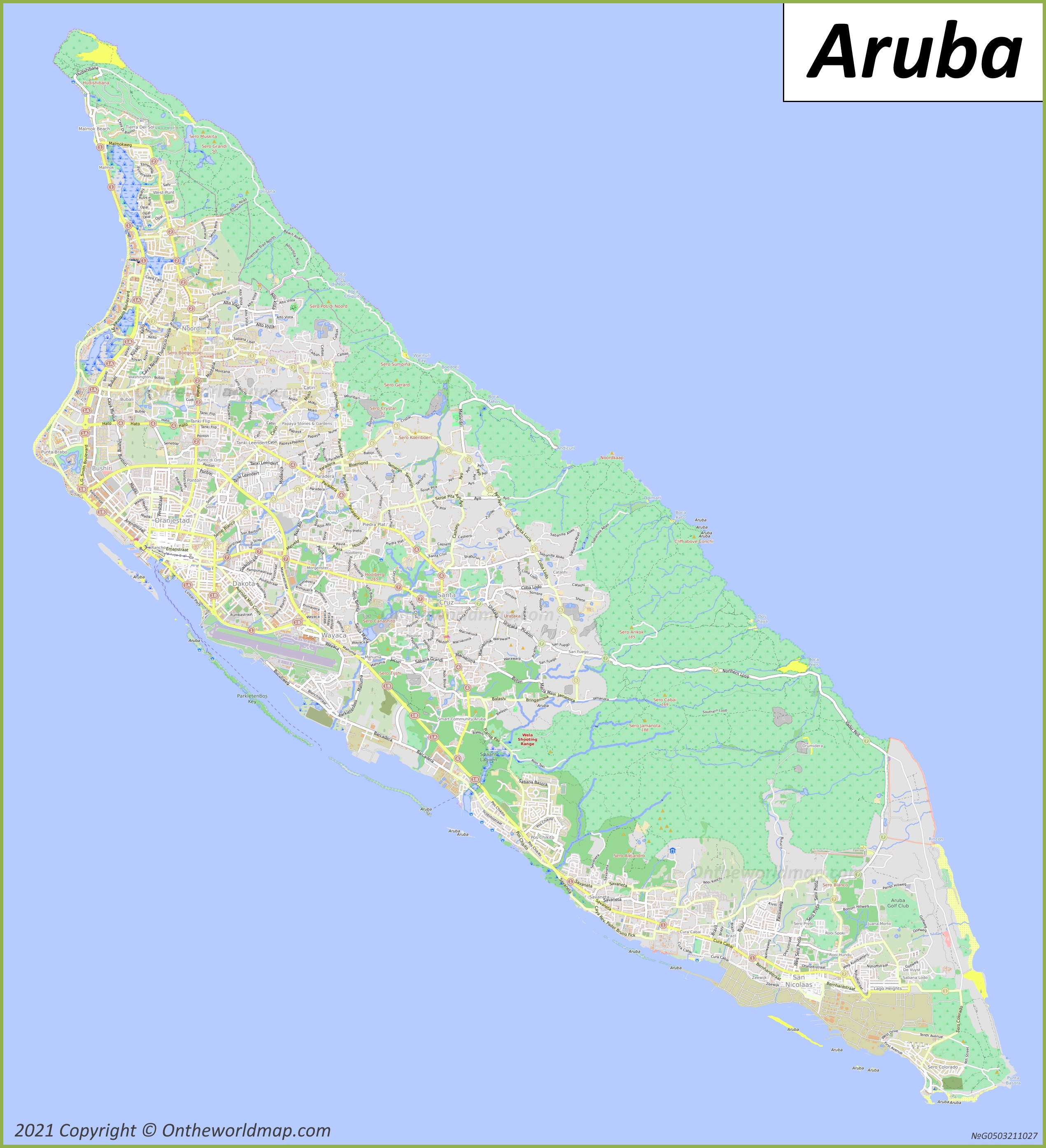 Detailed Map of Aruba Island