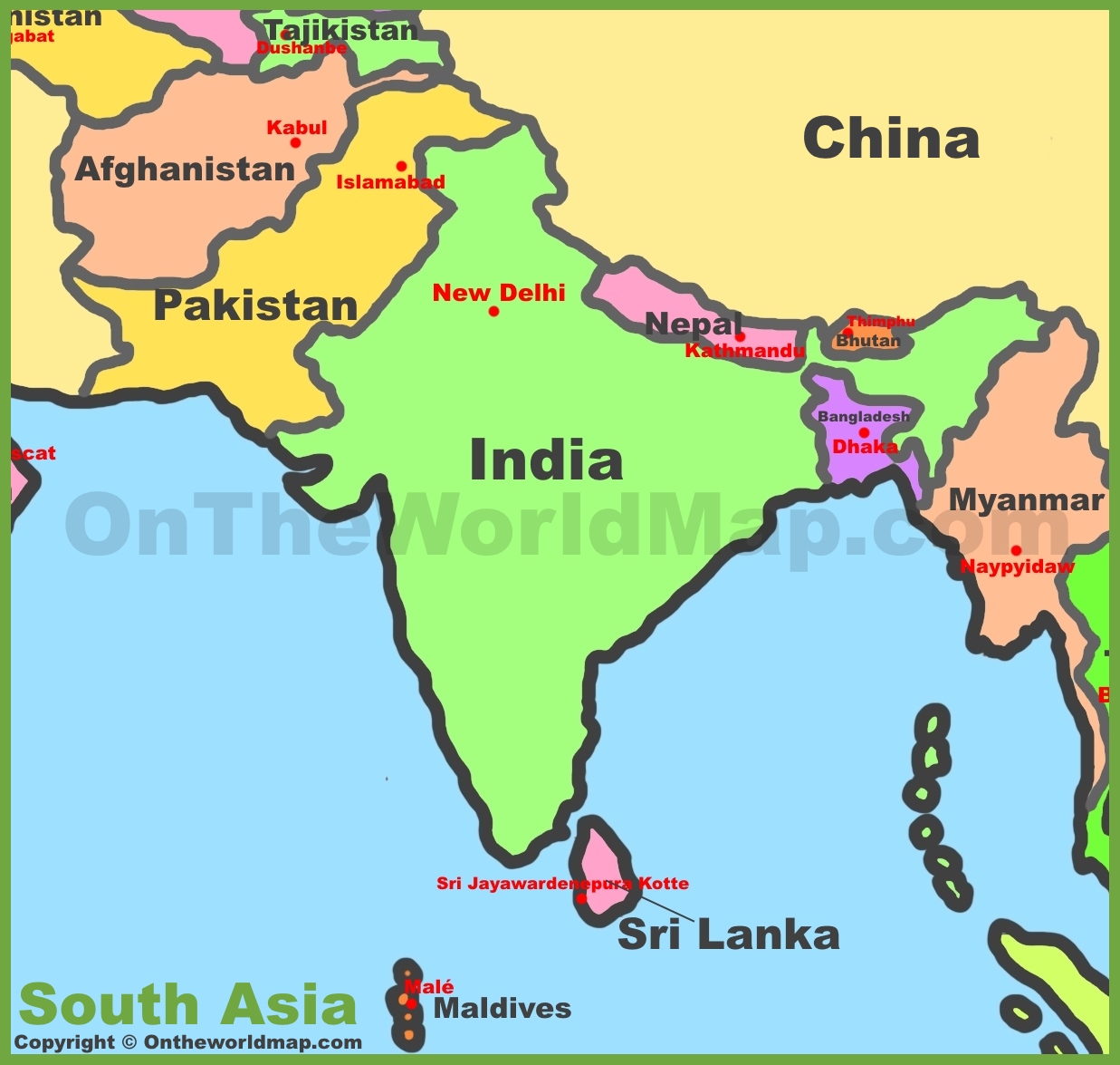 South Asia Political Map Countries 