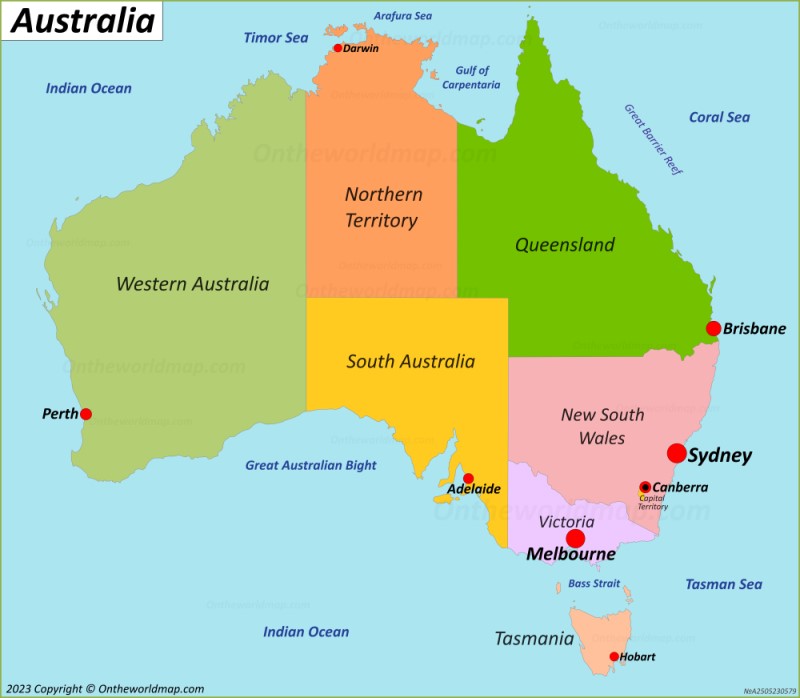 Australia Map With Capitals Cities And Towns Map