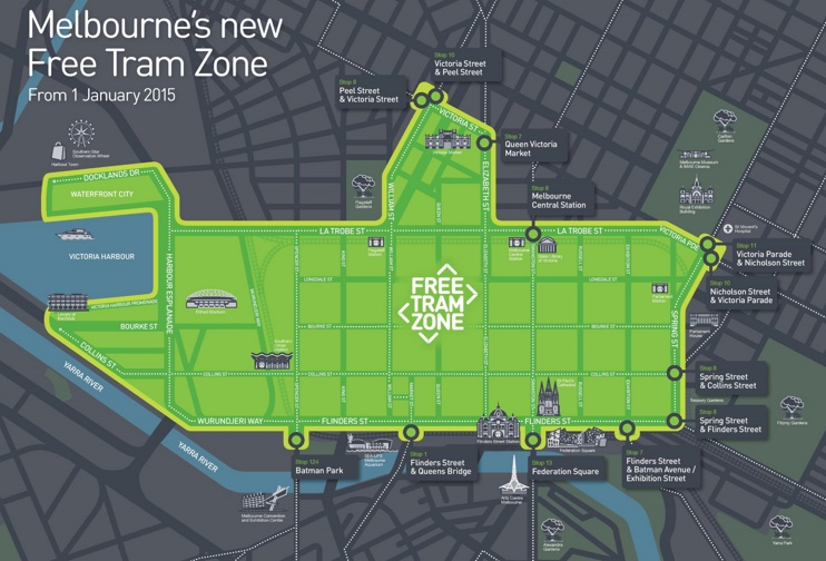 Melbourne free tram zone map