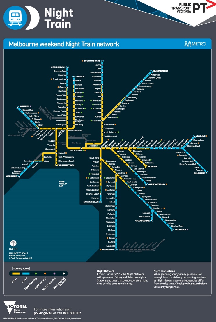 Melbourne night train map