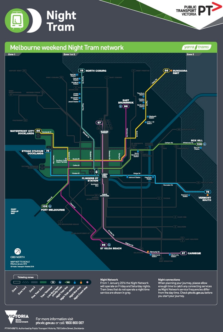 Melbourne night tram map