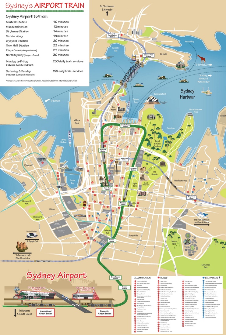 Sydney hotels and sightseeings map