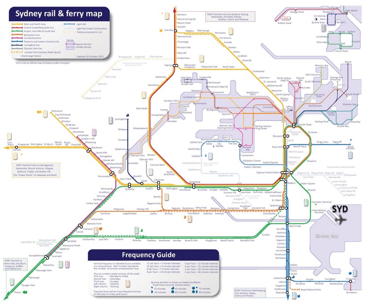 Sydney rail and ferry map