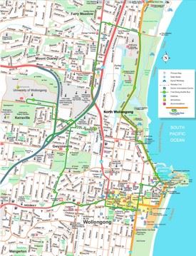 Wollongong hotels and sightseeings map