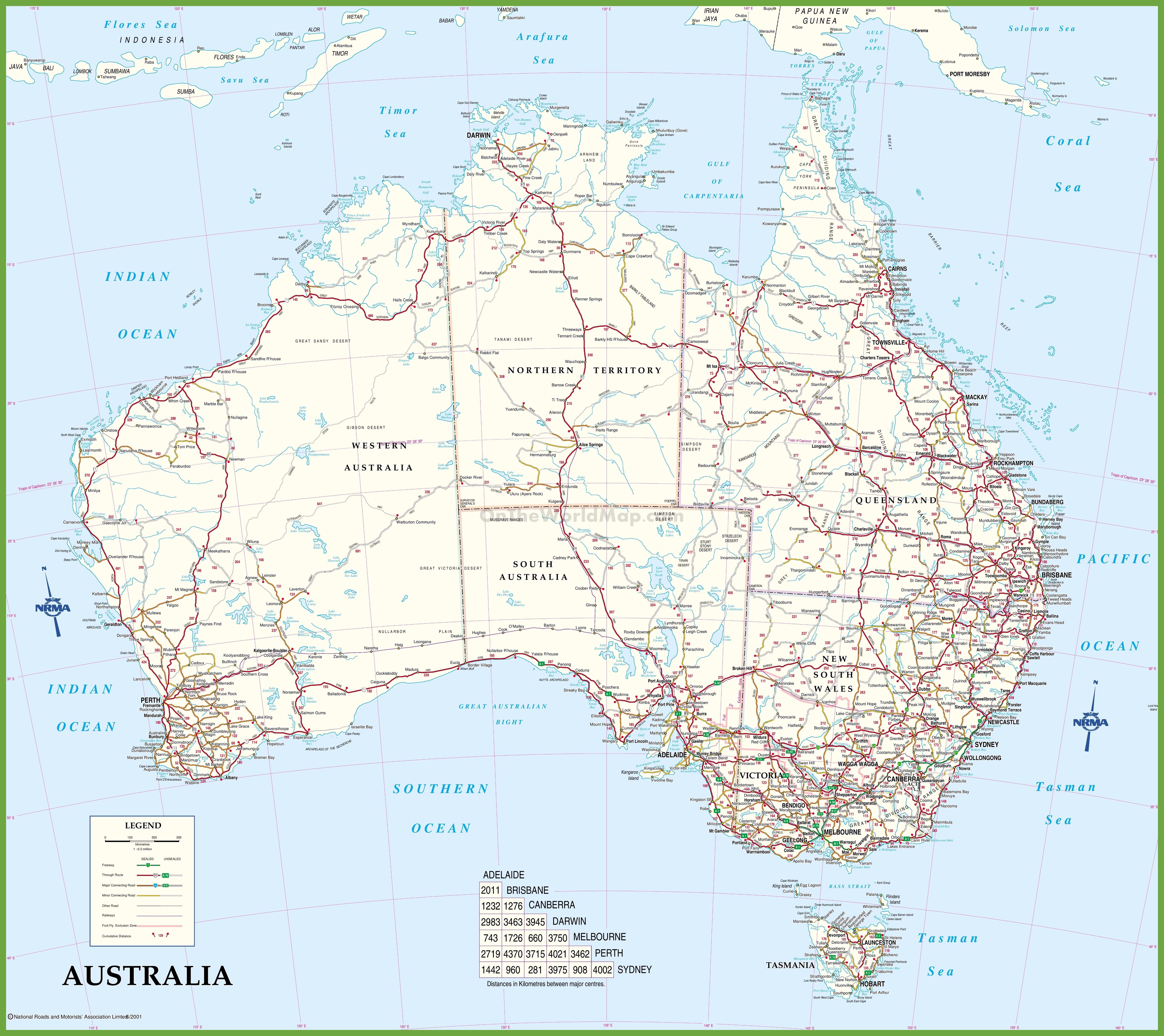 Road maps of australia with distances between places best prediction of today
