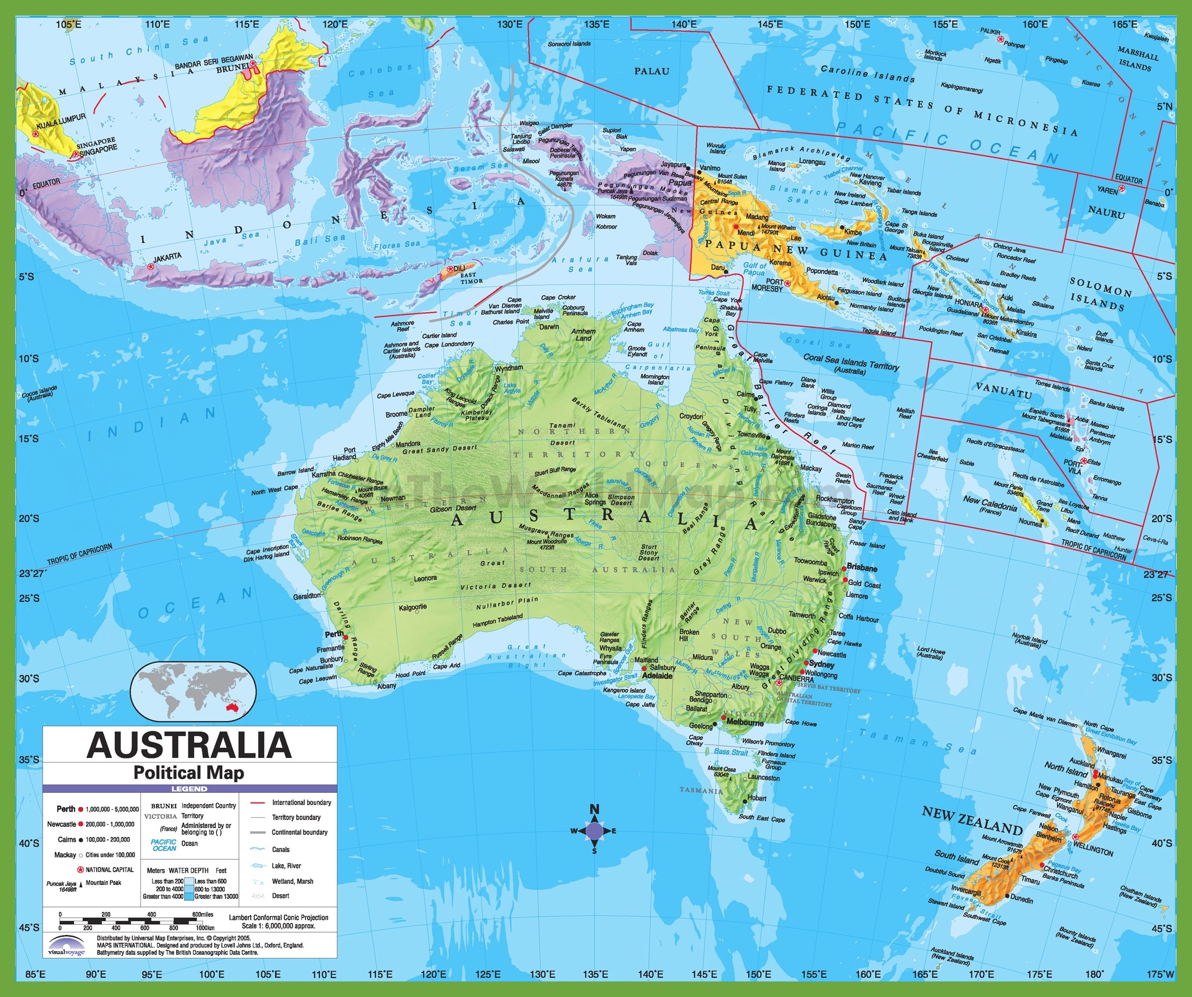 Large Detailed Political Map Of Australia And Oceania With Relief ...