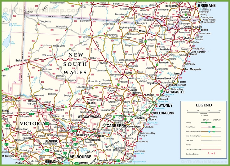 Large detailed map of New South Wales with cities and towns