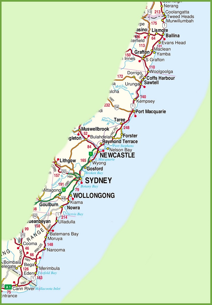 New South Wales coast map