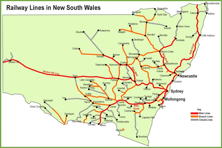 New South Wales railway map