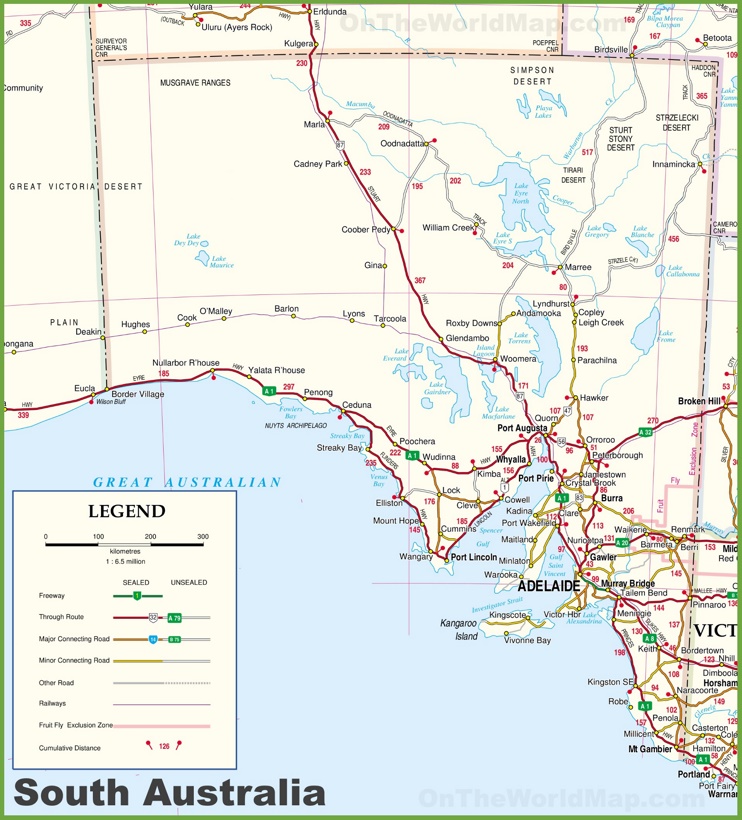 Large detailed map of South Australia with cities and towns