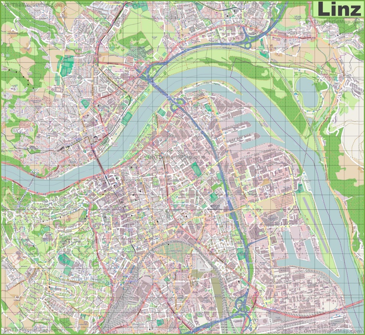 Large detailed map of Linz