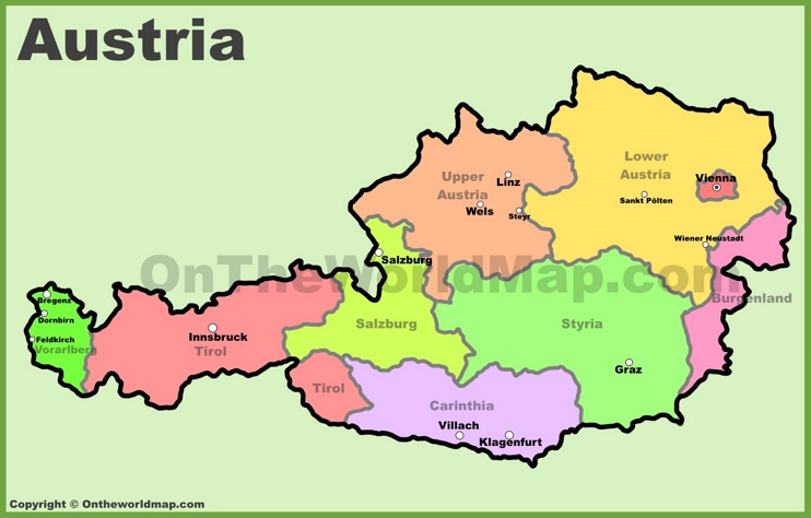 Map of Austria with cities