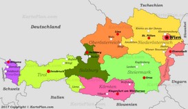 Political map of Austria with cities