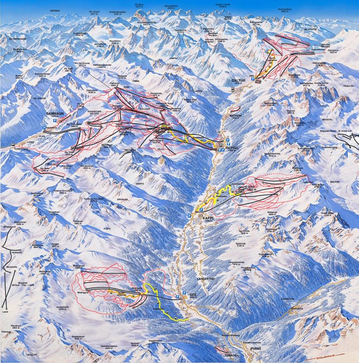 Kappl, Galtür, Ischgl and See ski map