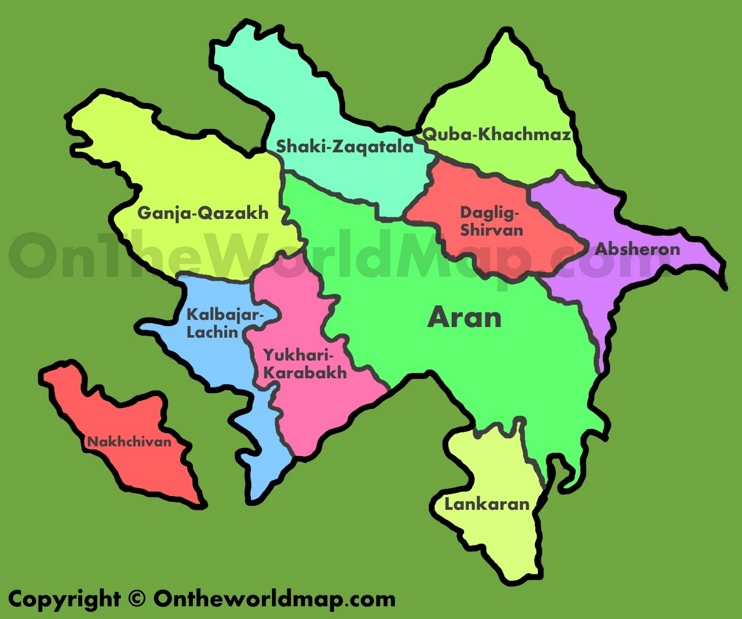 Administrative map of regions in Azerbaijan