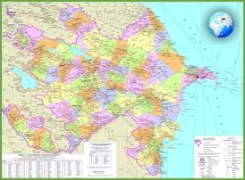 Large detailed map of Azerbaijan with cities and towns