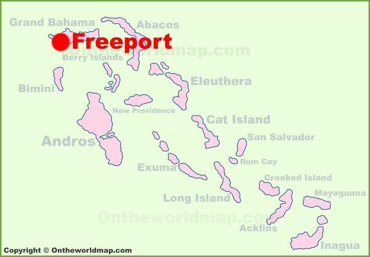 Freeport location on the Bahamas Map