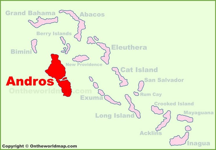 Andros location on the Bahamas Map
