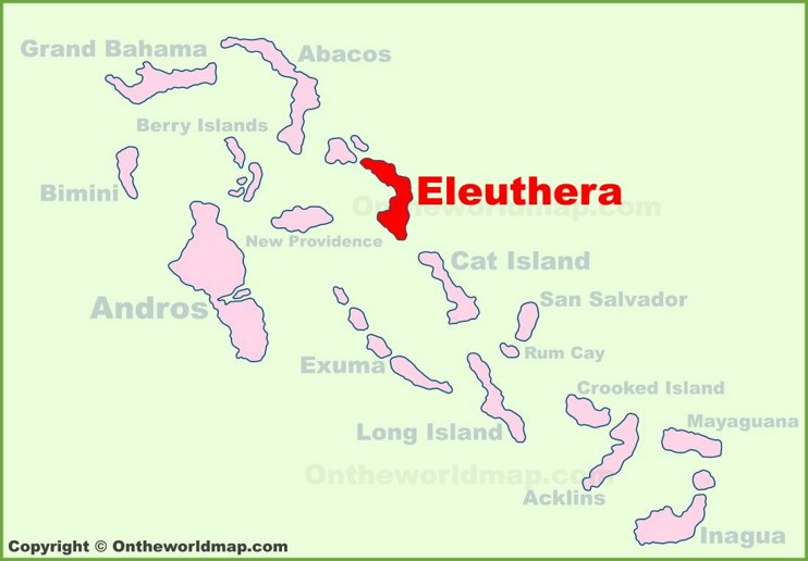 Eleuthera location on the Bahamas Map