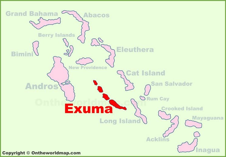 Exuma location on the Bahamas Map