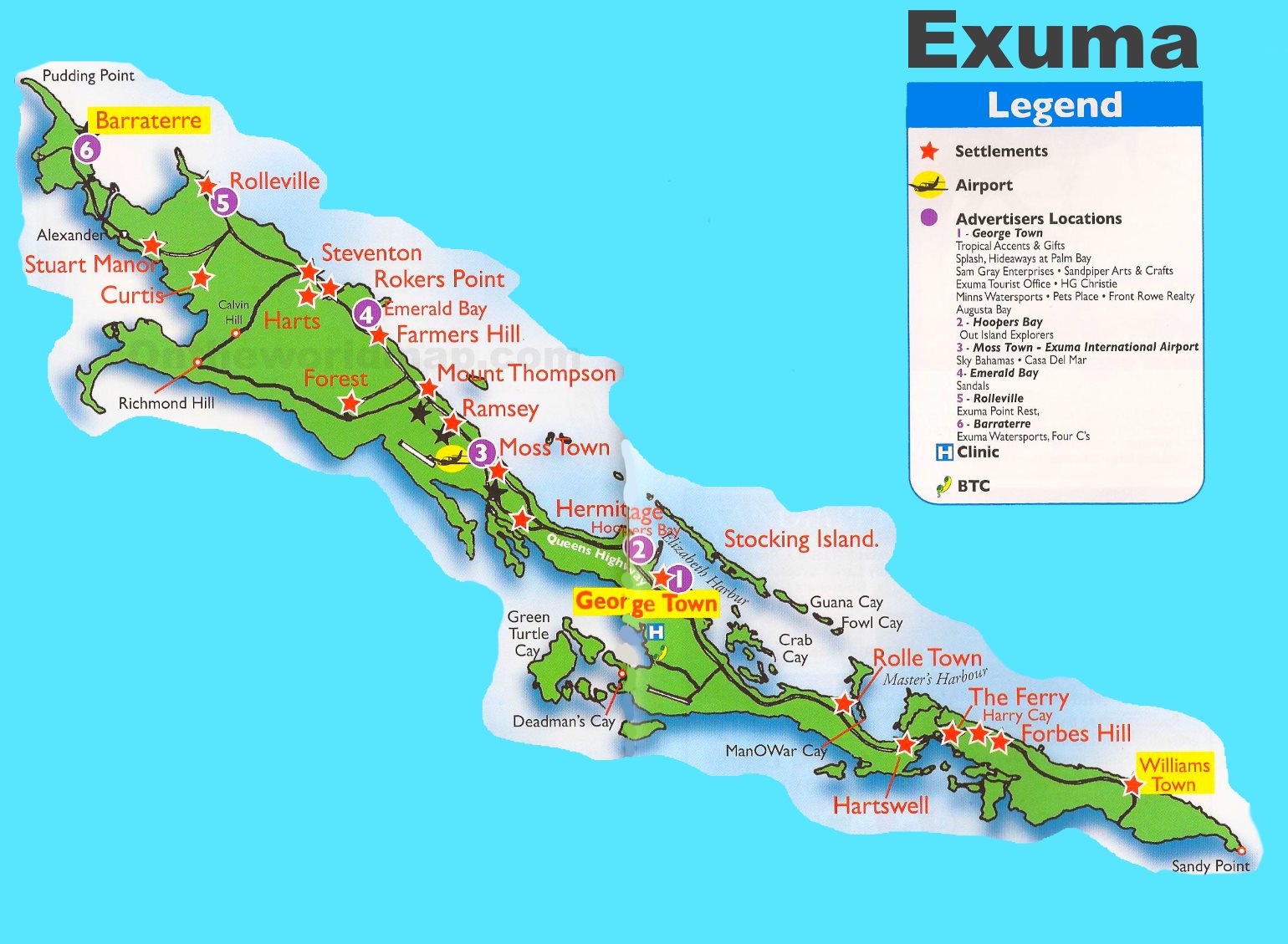 Exuma Tourist Attractions Map Ontheworldmap Exuma Tourist Attractions Map Ontheworldmap
