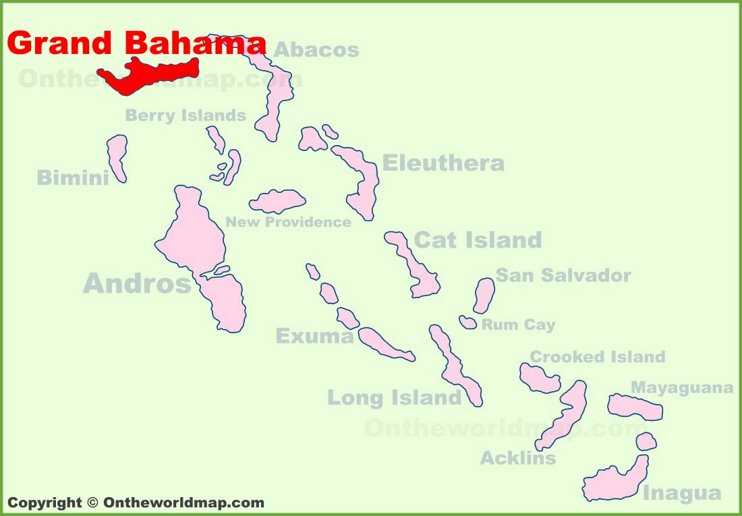 Grand Bahama location on the Bahamas Map