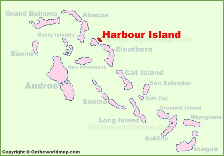 Harbour Island location on the Bahamas Map