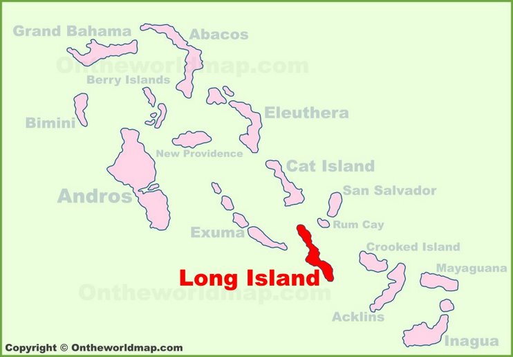 Long Island location on the Bahamas Map