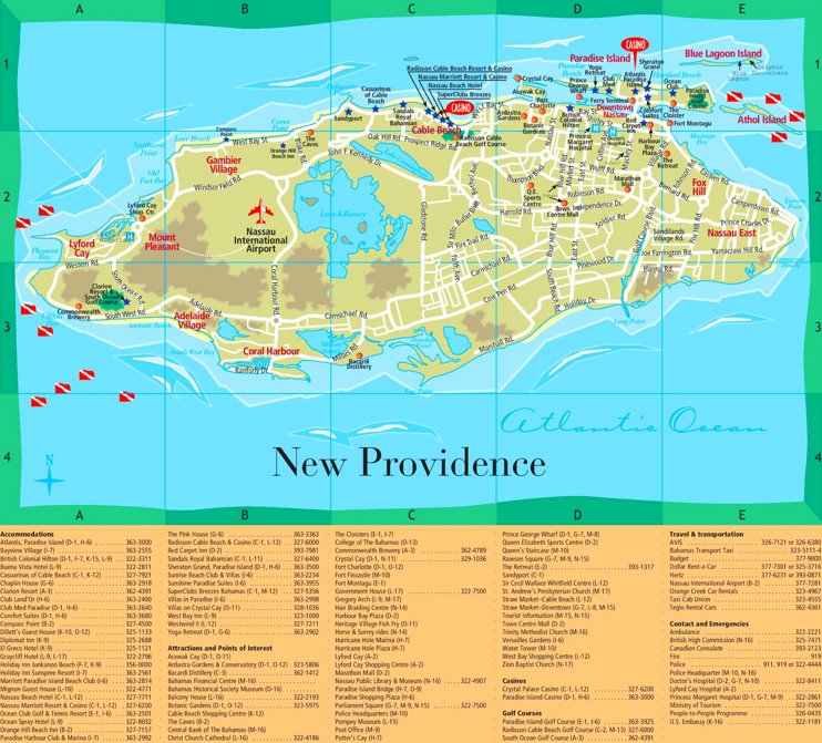 New Providence hotels and tourist attractions map