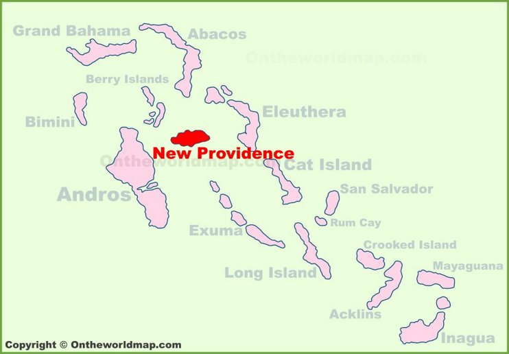 New Providence location on the Bahamas Map