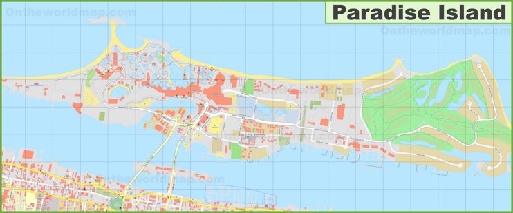 Large detailed map of Paradise Island