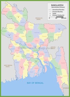 Administrative map of districts in Bangladesh