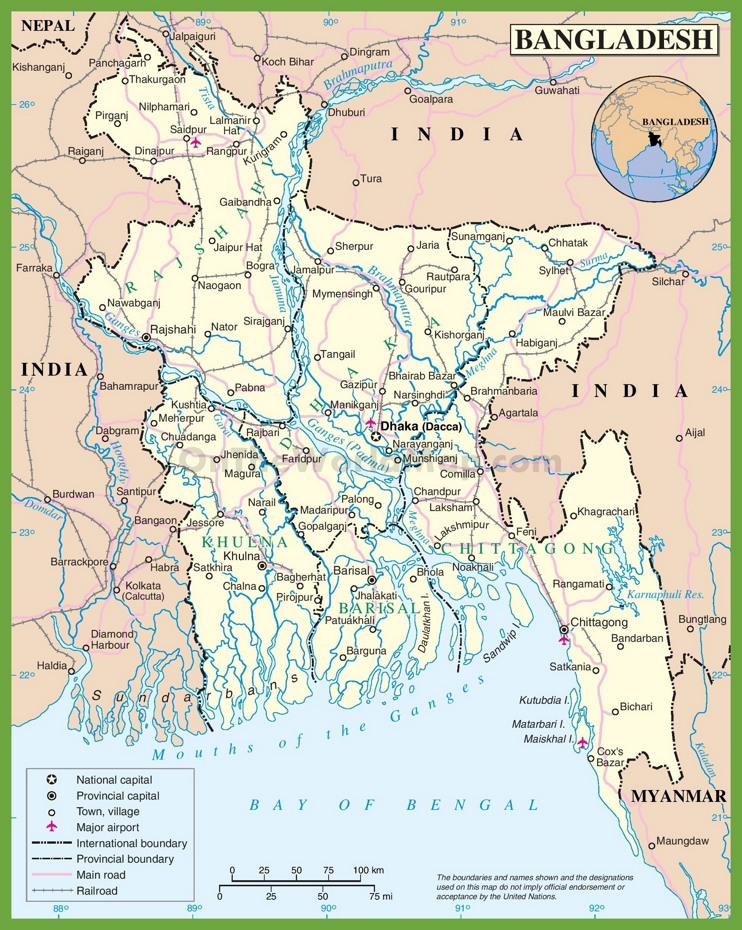 Large detailed map of Bangladesh with cities
