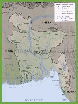 Physiographic map of bangladesh with national parks