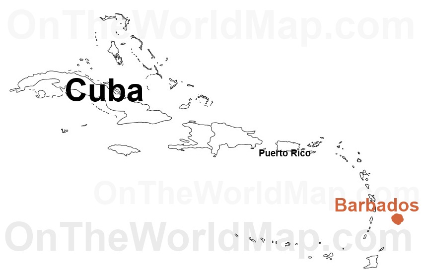 Barbados On World Map Caribbean Barbados