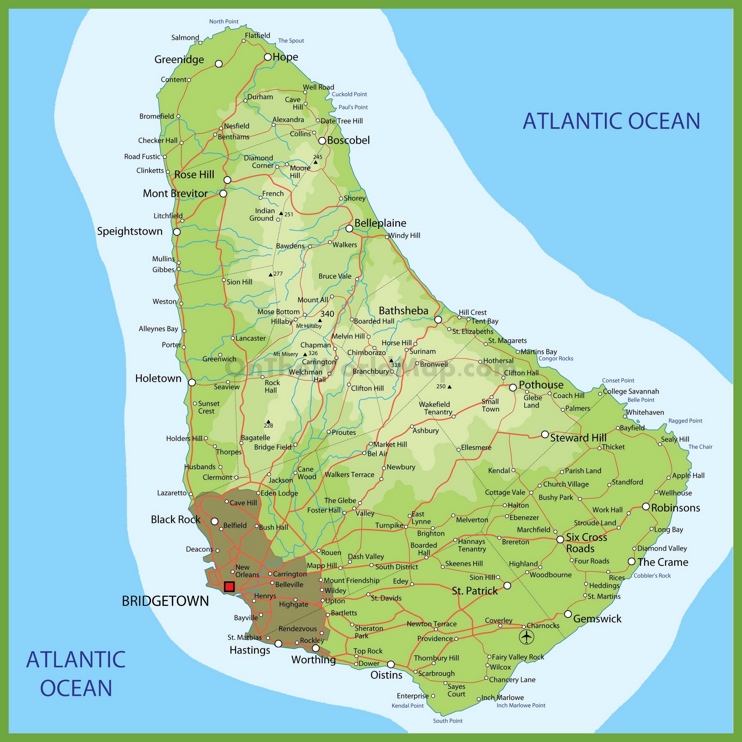 Road map of Barbados