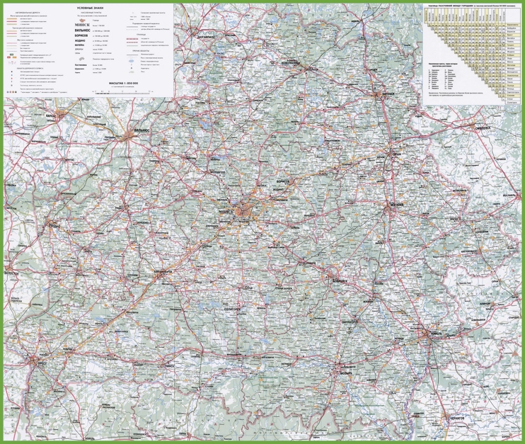 Large detailed road map of Belarus