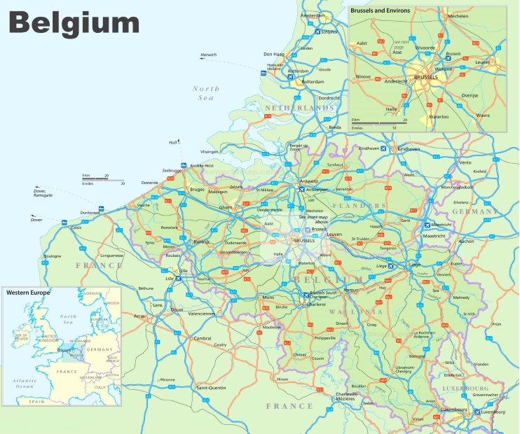 Belgium Road Map Ontheworldmap