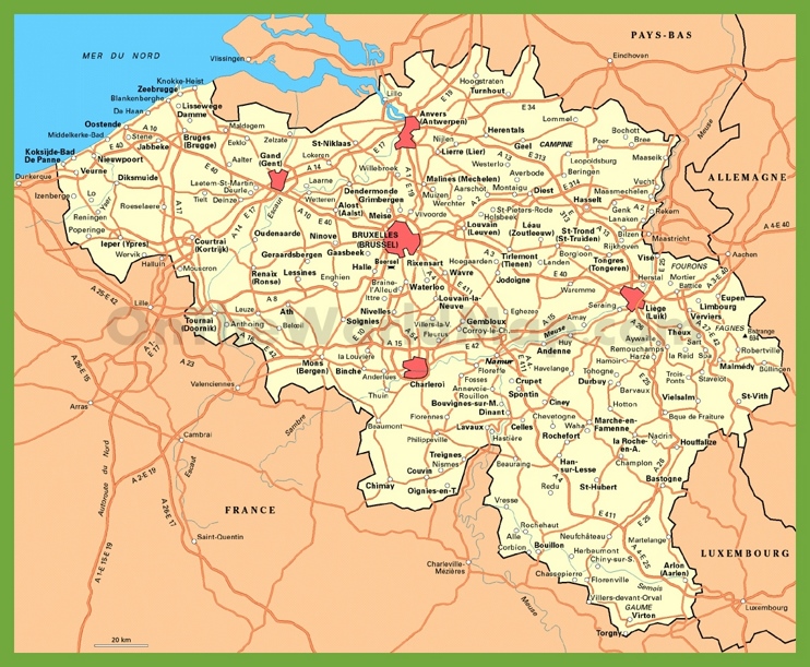 Belgium Road Map With Cities Ontheworldmap