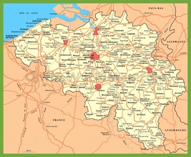 Belgium road map with cities