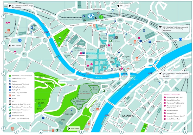 Namur hotels and sightseeings map