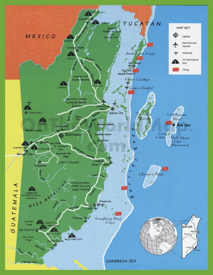 Belize tourist map with sightseeings