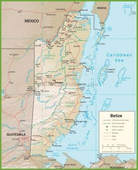 Road map of Belize