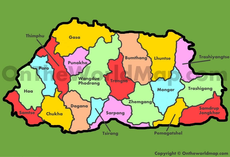 Administrative map of Bhutan