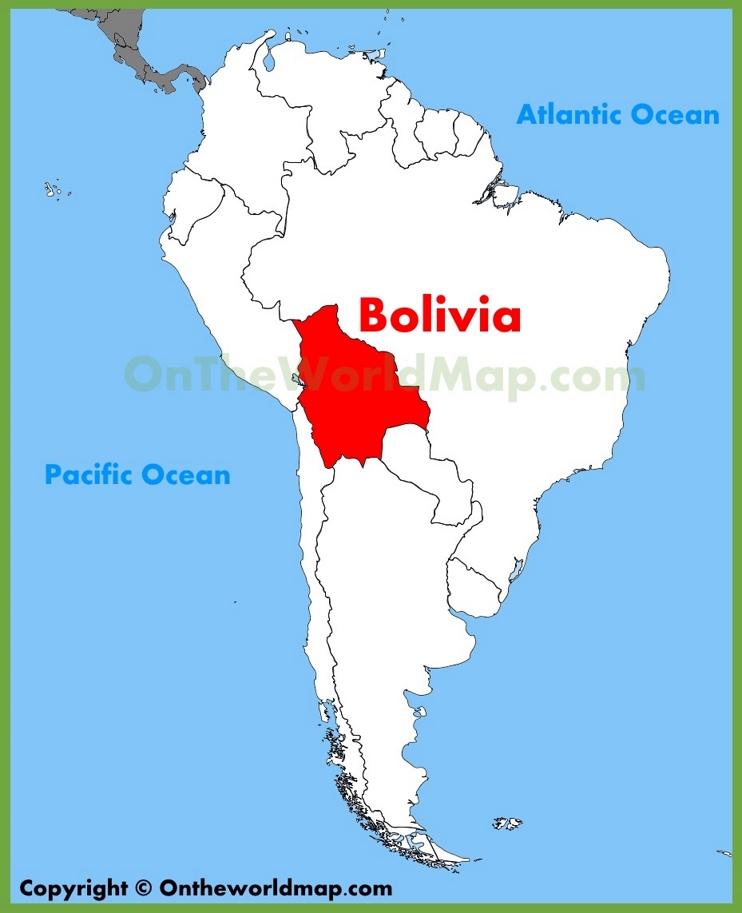 Bolivia en el mapa de America del Sur