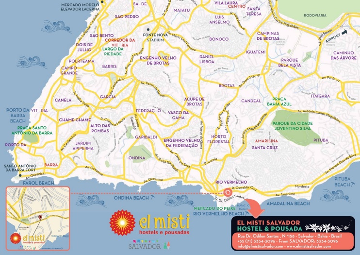 Salvador roads and beaches map