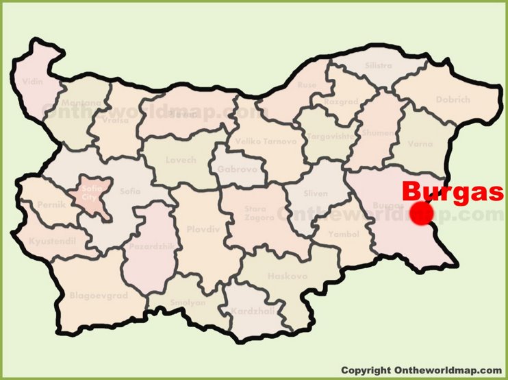 Burgas location on the Bulgaria Map